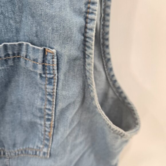 Forever 21 Blue 100% Cotton Denim Snap Pearl Tie Front Vest Medium - Picture 10 of 15